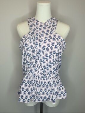LOFT Pink Halter Peplum Top with Blue Floral Print